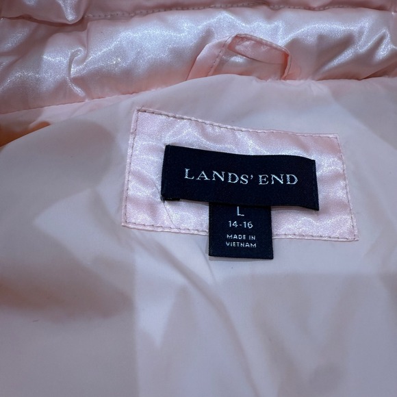 Lands End Women Down Puffer Parka Jacket L Large 14-16 Quilted Blush Baby Pink - Picture 2 of 11